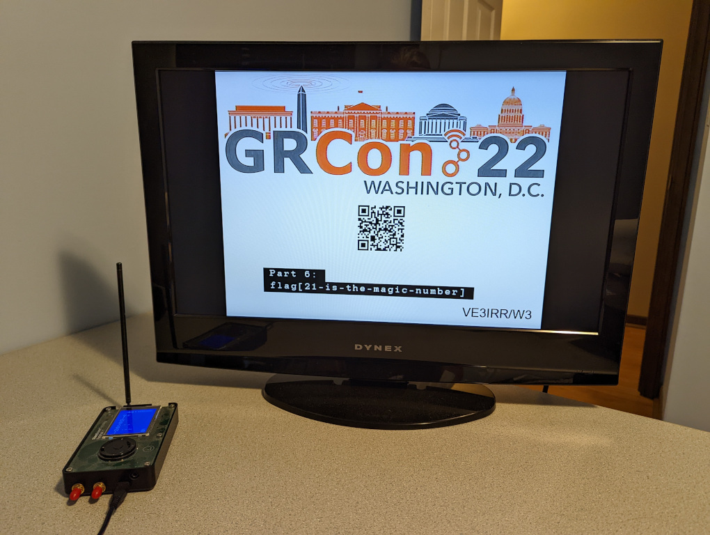 A television set receiving an NTSC signal and displaying a flag